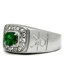 Load image into Gallery viewer, Rings for Men Silver Stainless Steel TK496 with Glass in Emerald

