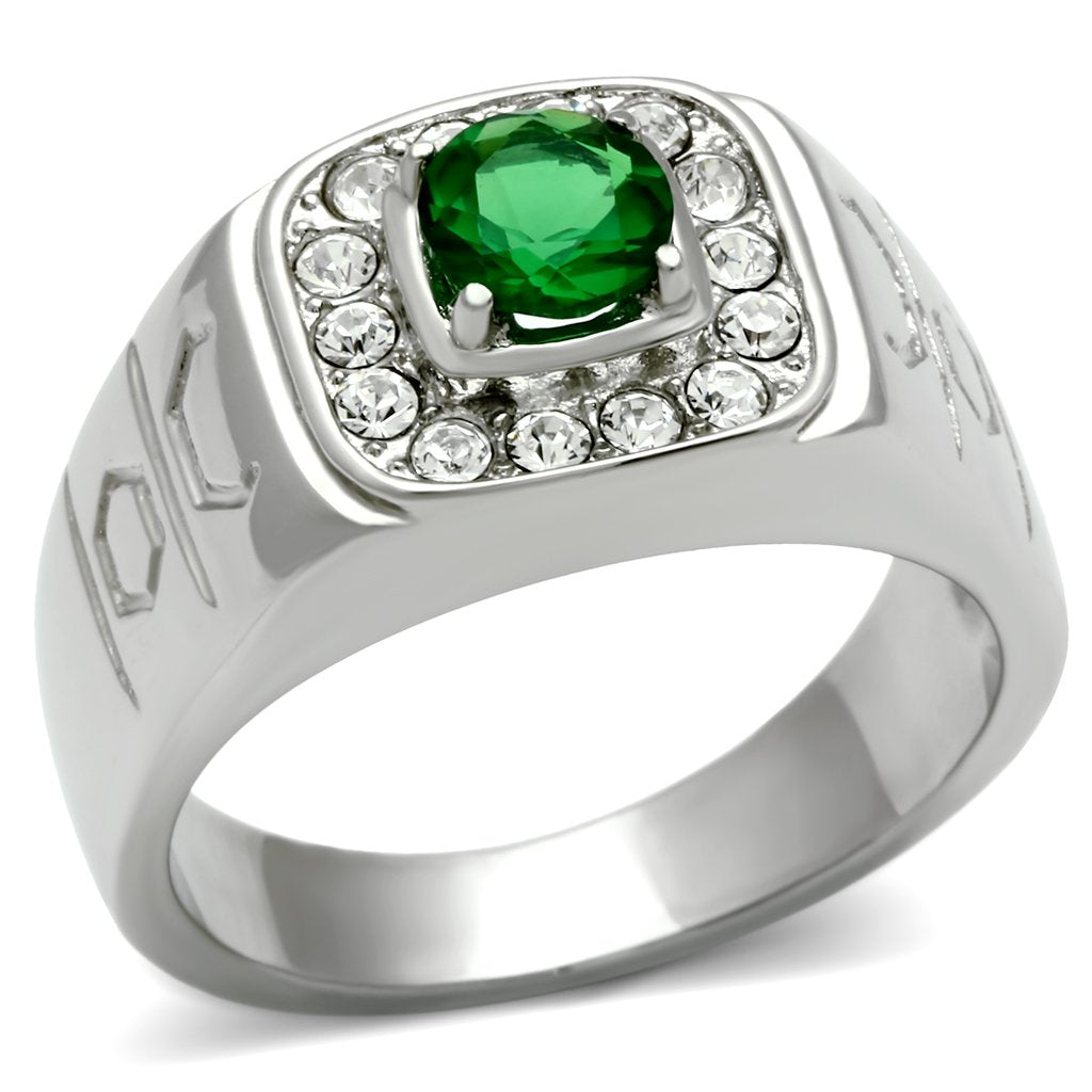 Rings for Men Silver Stainless Steel TK496 with Glass in Emerald