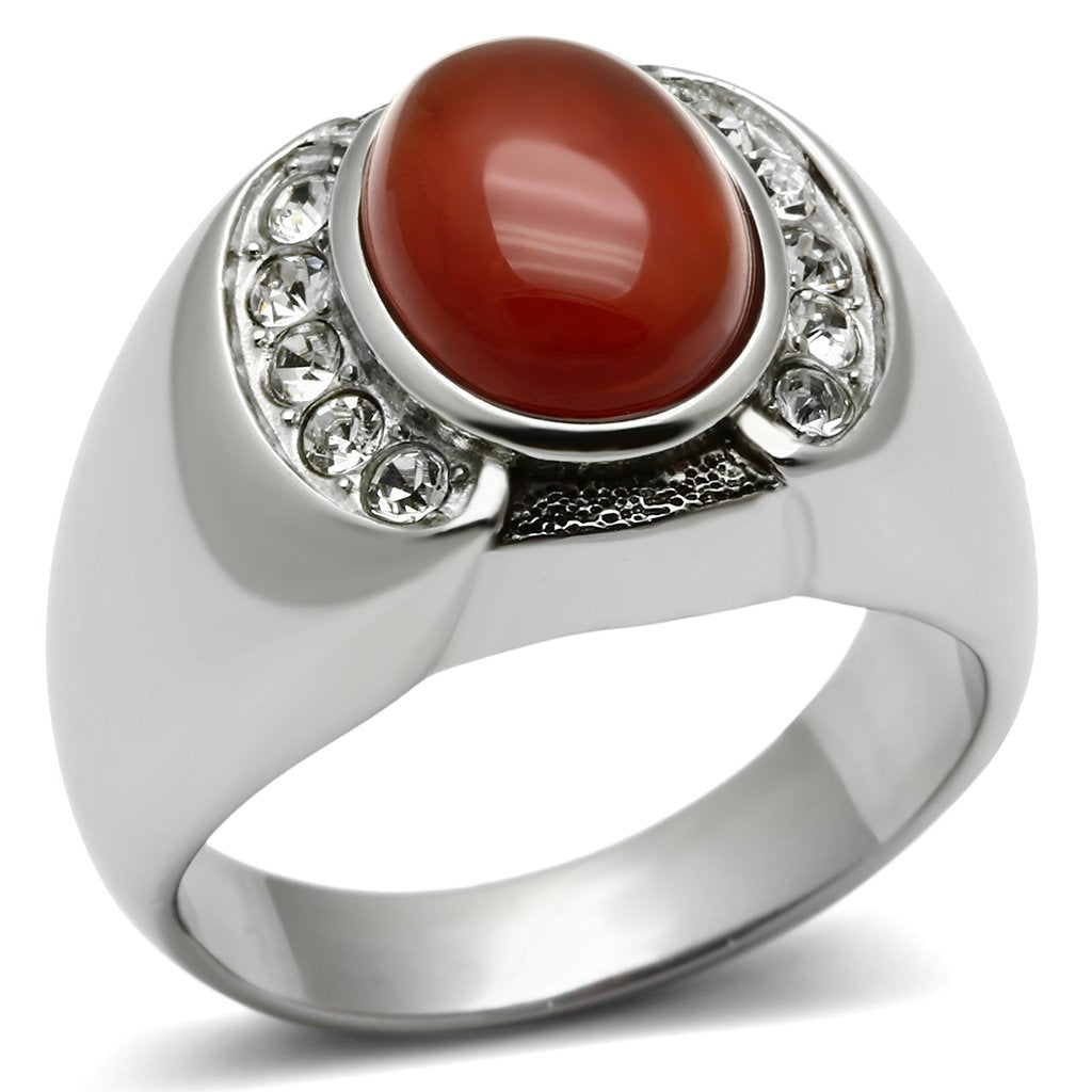 Rings for Men Silver Stainless Steel TK499 with Semi-Precious Onyx in Siam