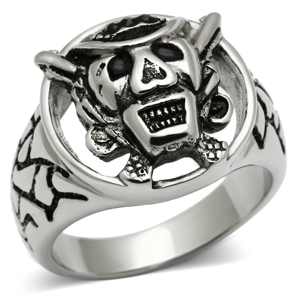 Rings for Men Silver Stainless Steel TK502 with Top Grade Crystal in Jet
