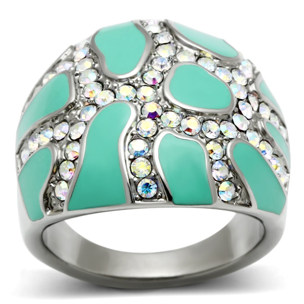 Rings for Women Silver Stainless Steel TK507 with Top Grade Crystal in Aurora Borealis (Rainbow Effect)