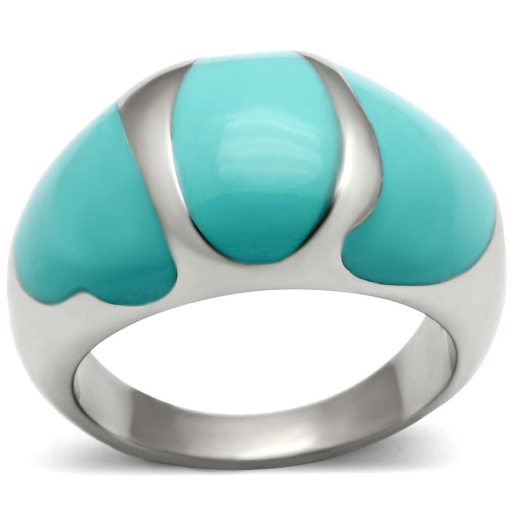 Rings for Women Silver Stainless Steel TK509 with Epoxy in Turquoise