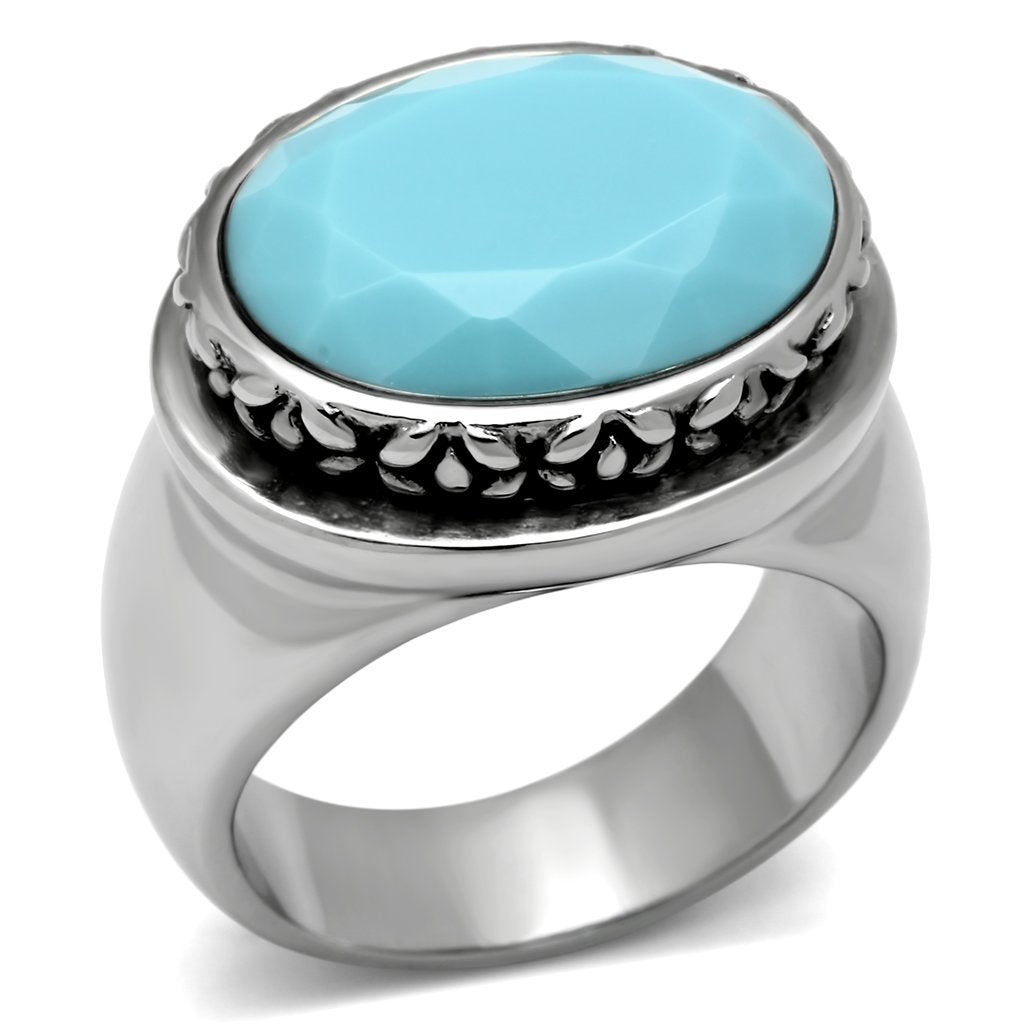 Rings for Women Silver Stainless Steel TK525 with Glass in Sea Blue