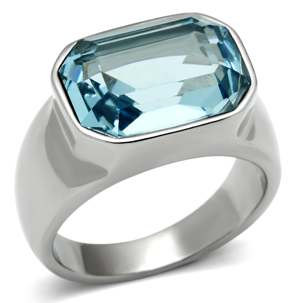 Rings for Women Silver Stainless Steel TK527 with Top Grade Crystal in Sea Blue