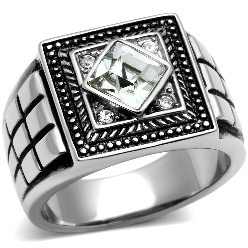 Rings for Men Silver Stainless Steel TK589 with Top Grade Crystal in Clear
