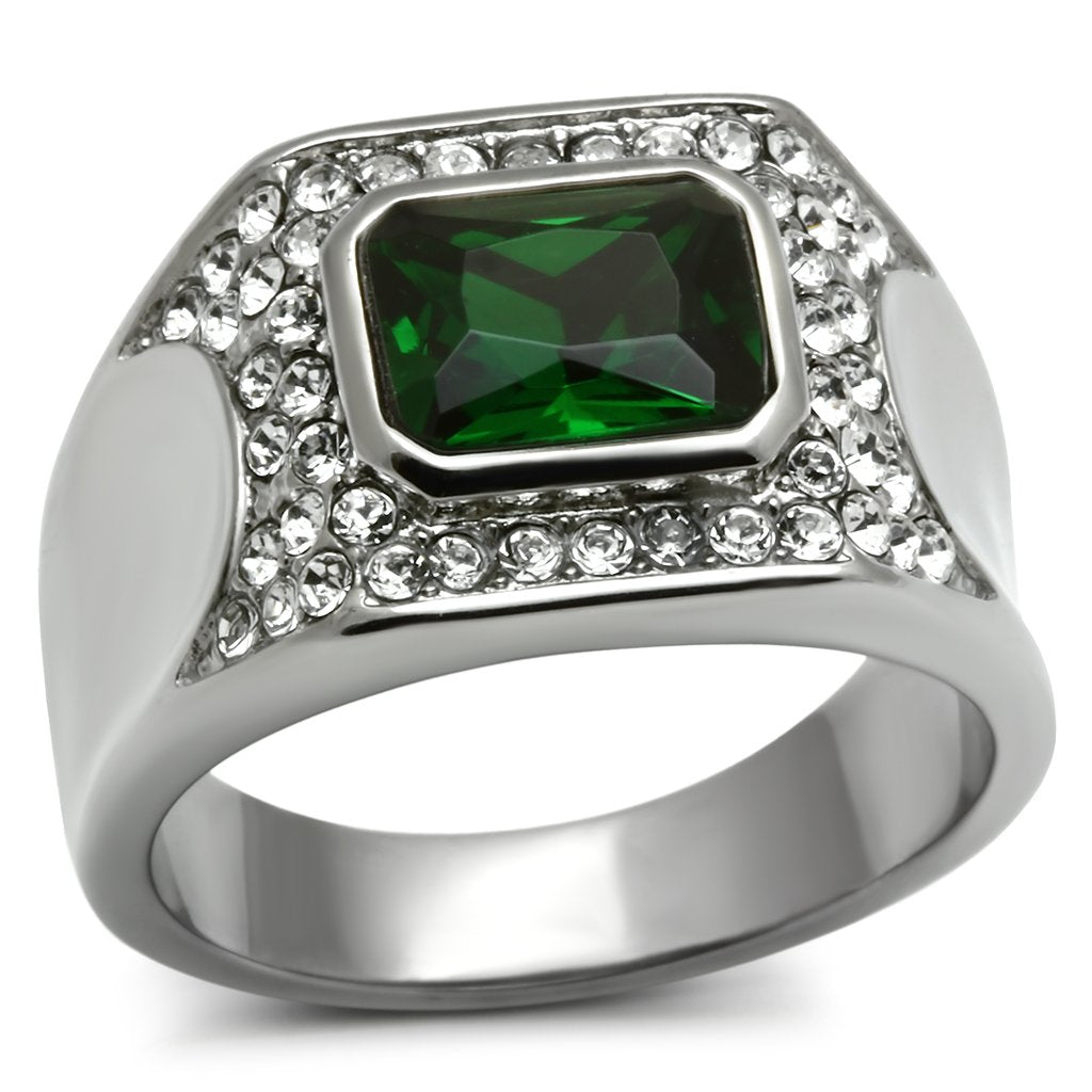 Rings for Men Silver Stainless Steel TK590 with Glass in Emerald