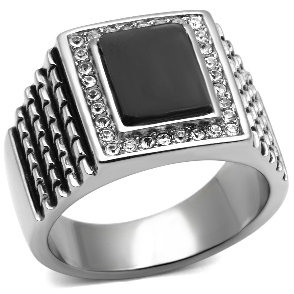 Rings for Men Silver Stainless Steel TK592 with Stone in Jet