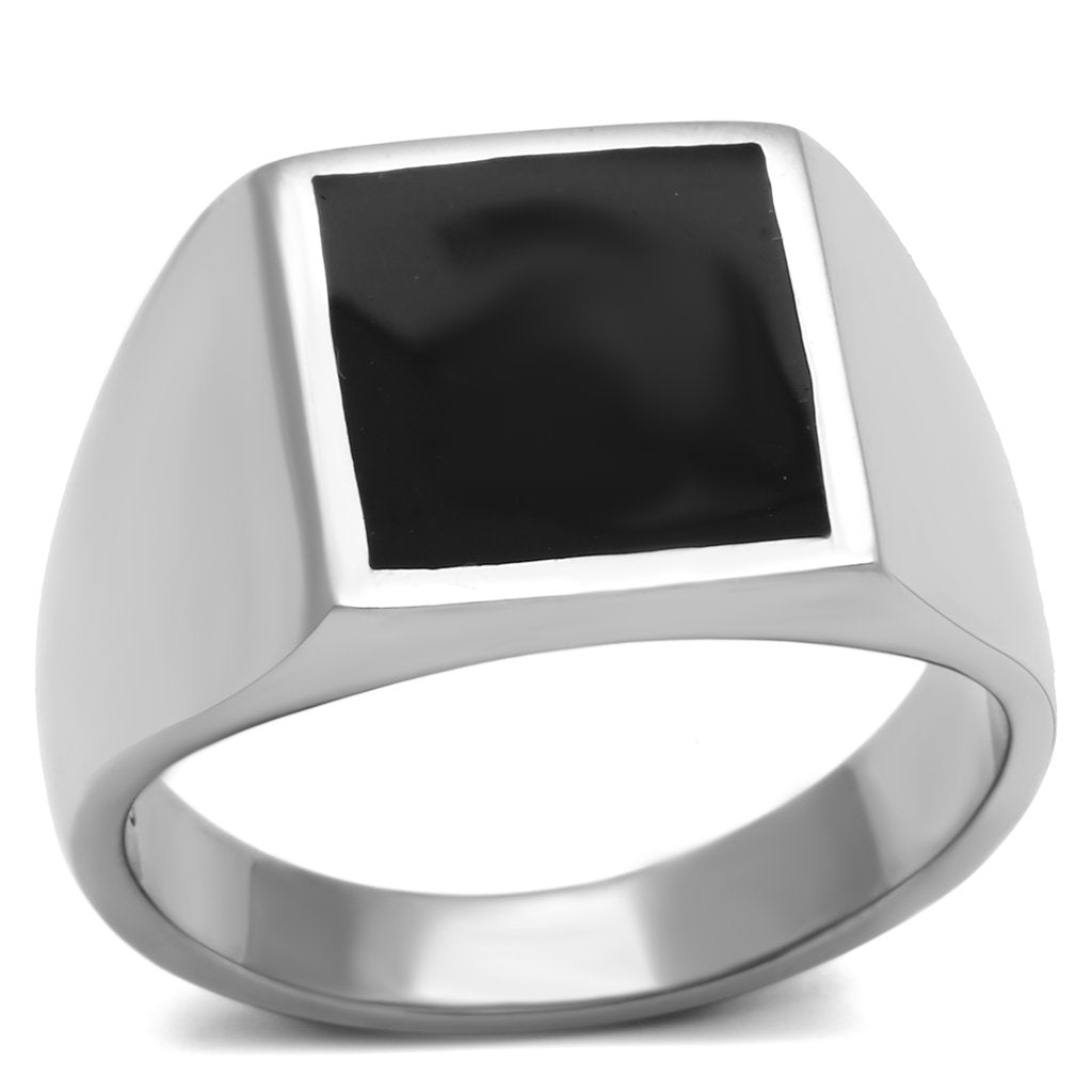 Rings for Men Silver Stainless Steel TK594 with Epoxy in Jet