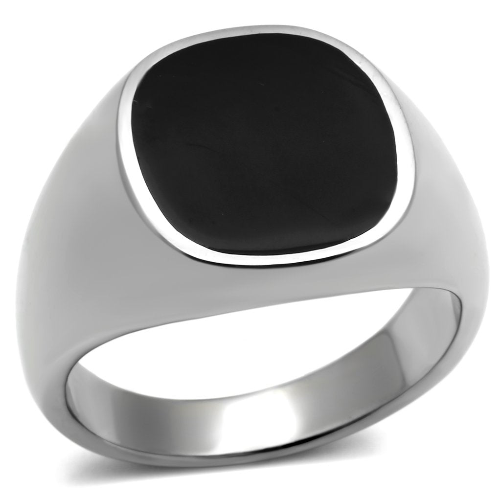 Rings for Men Silver Stainless Steel TK595 with Epoxy in Jet