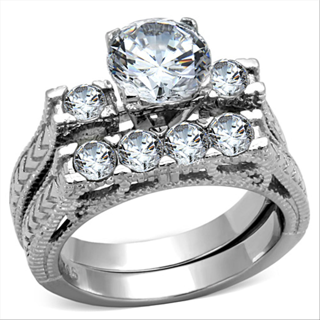 Rings for Women Silver Stainless Steel TK5X019 with AAA Grade Cubic Zirconia in Clear