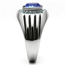 Load image into Gallery viewer, TK601 - High polished (no plating) Stainless Steel Ring with Top Grade Crystal in Sapphire
