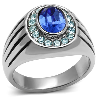 TK601 High polished (no plating) Stainless Steel Ring with Top Grade Crystal in Sapphire