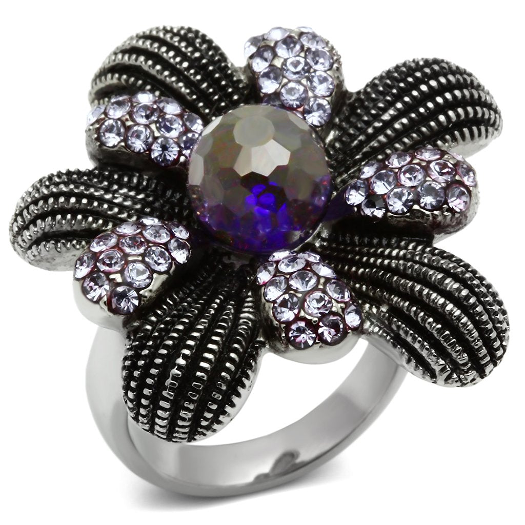 Rings for Women Silver Stainless Steel TK607 with Glass in Amethyst