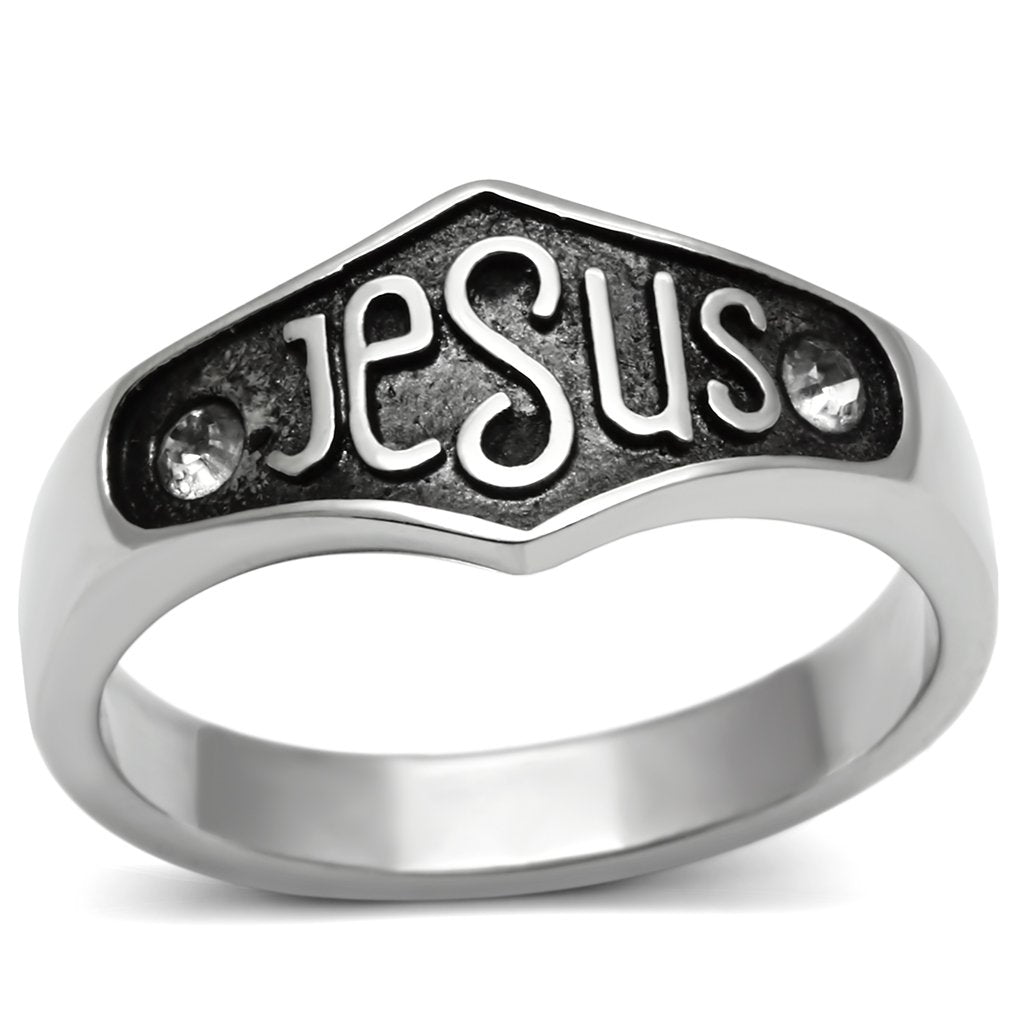 Jesus Ring for Men and Women Stainless Steel Christian with Top Grade Crystal in Clear