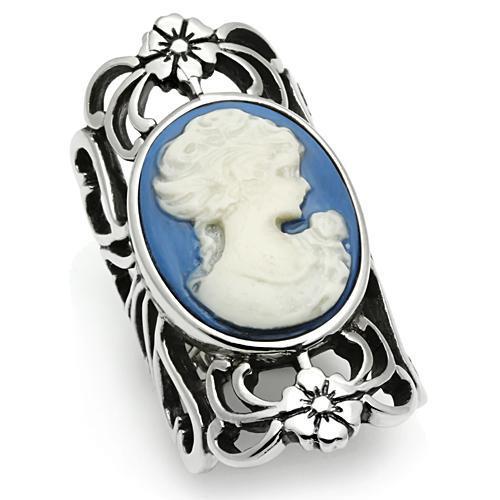 Rings for Women Silver Stainless Steel TK632 with Stone in Capri Blue
