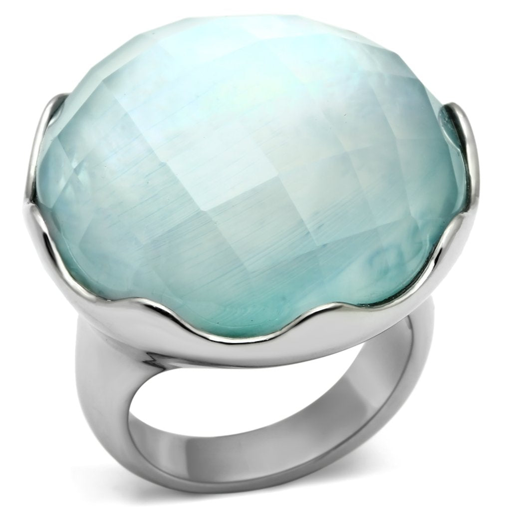 Rings for Women Silver Stainless Steel TK637 with Glass in Sea Blue