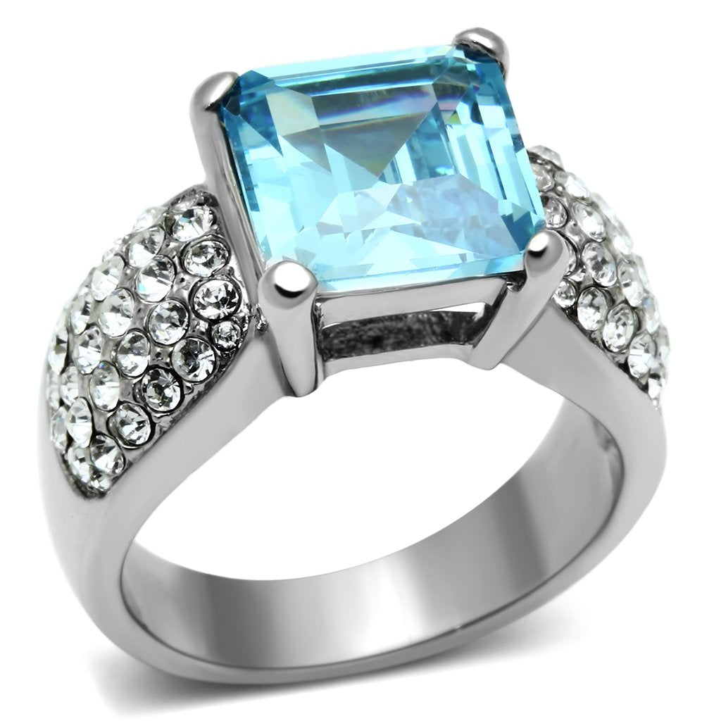 Rings for Women Silver Stainless Steel TK648 with Top Grade Crystal in Sea Blue