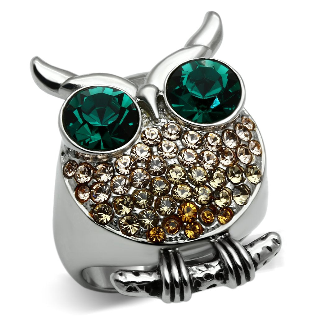 Rings for Women Silver Stainless Steel TK656 with Top Grade Crystal in Emerald