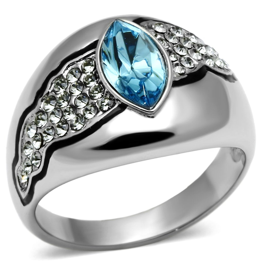 Silver Rings for Women Stainless Steel TK659 with Top Grade Crystal in Sea Blue