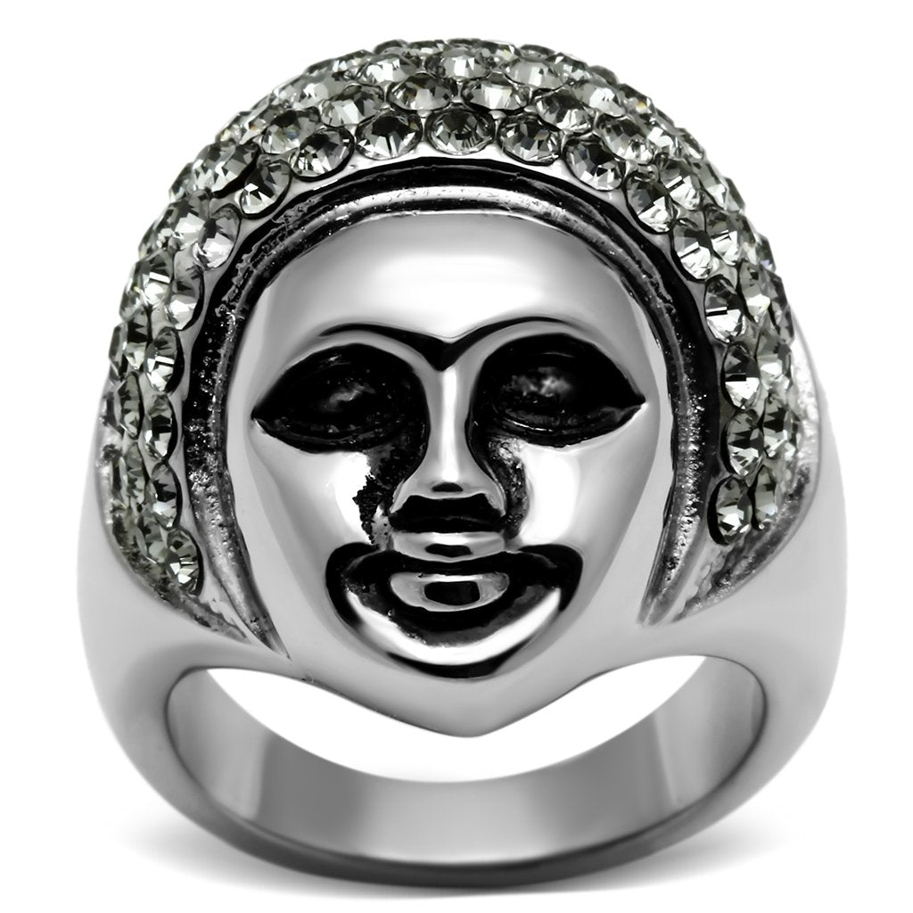 Silver Rings for Women Stainless Steel TK668 with Top Grade Crystal in Black Diamond