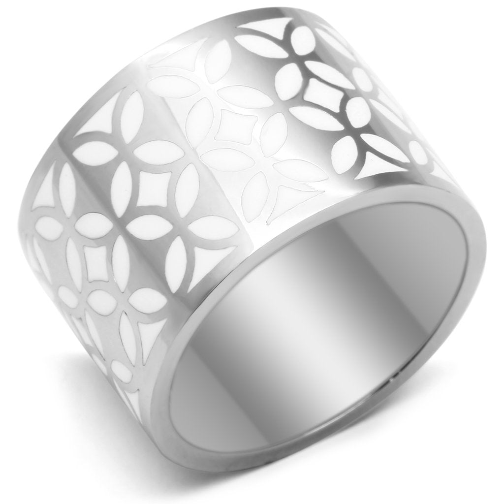 Rings for Women Silver Stainless Steel TK677 with Epoxy in White