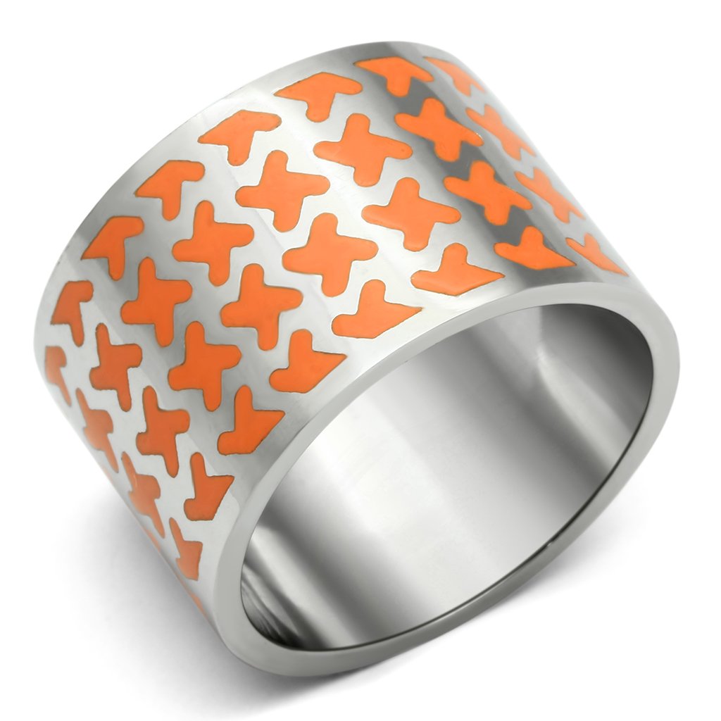 Rings for Women Silver Stainless Steel TK679 with Epoxy in Orange