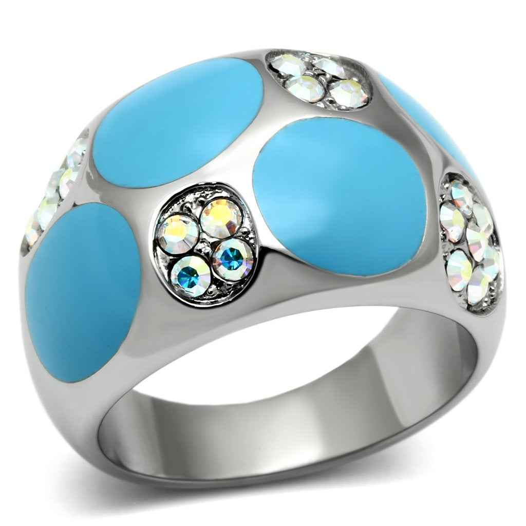 Rings for Women Silver Stainless Steel TK687 with Top Grade Crystal in Aurora Borealis (Rainbow Effect)