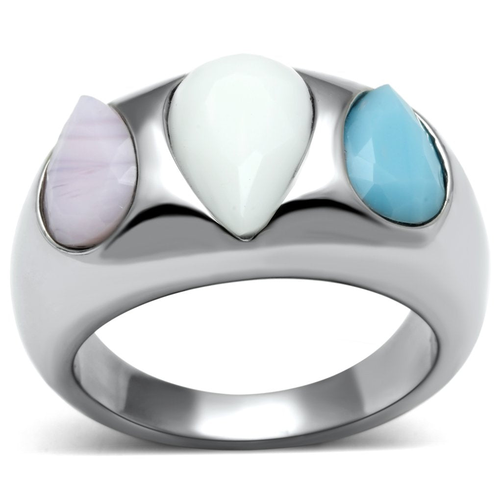 Rings for Women Silver Stainless Steel TK690 with Glass in Multi Color