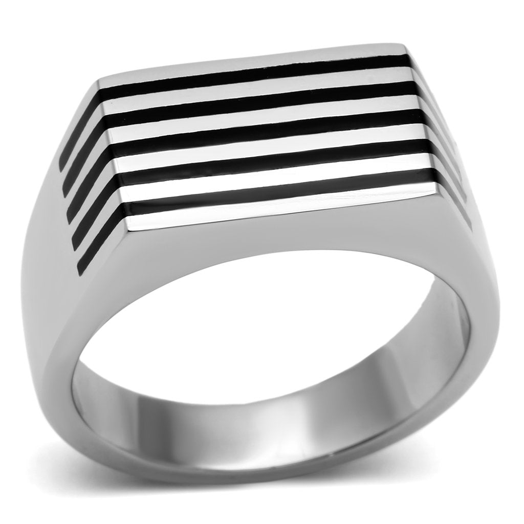 Rings for Men Silver Stainless Steel TK705 with Epoxy in Jet