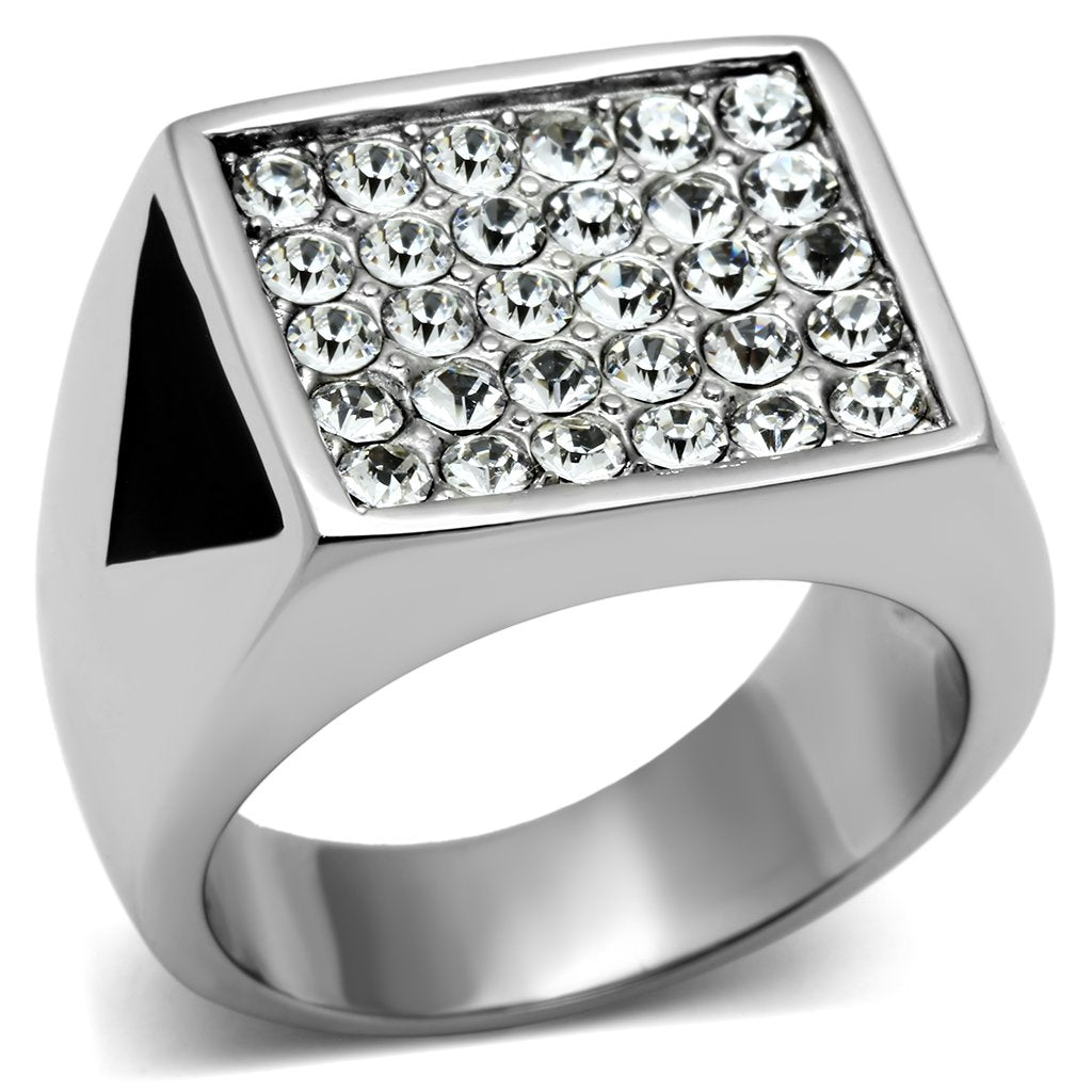 Rings for Men Silver Stainless Steel TK707 with Top Grade Crystal in Clear