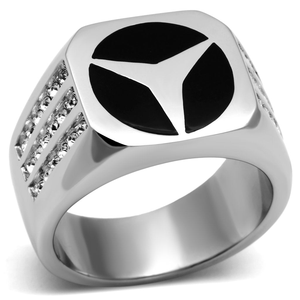 Rings for Men Silver Stainless Steel TK709 with Top Grade Crystal in Clear