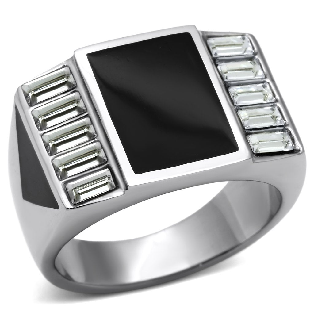 Rings for Men Silver Stainless Steel TK712 with Top Grade Crystal in Clear