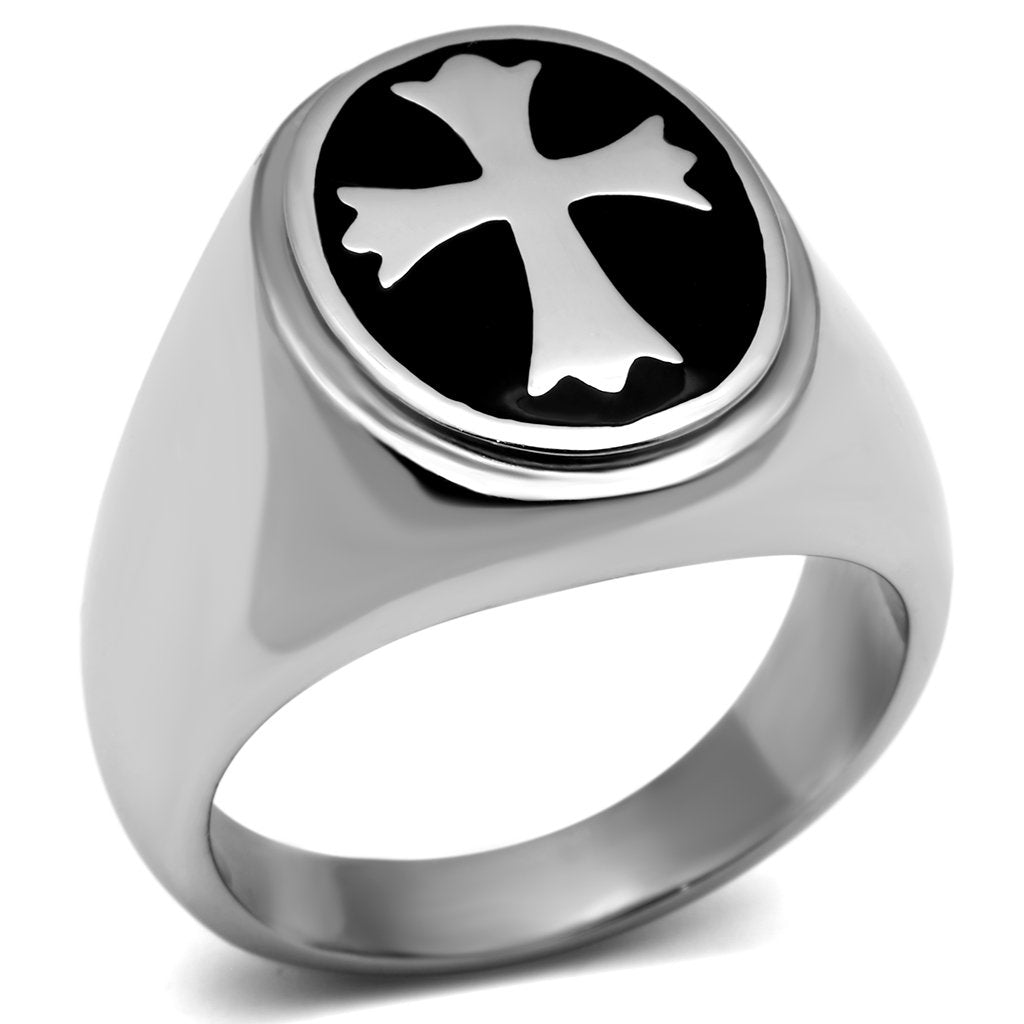 Rings for Men Silver Stainless Steel TK714 with Epoxy in Jet