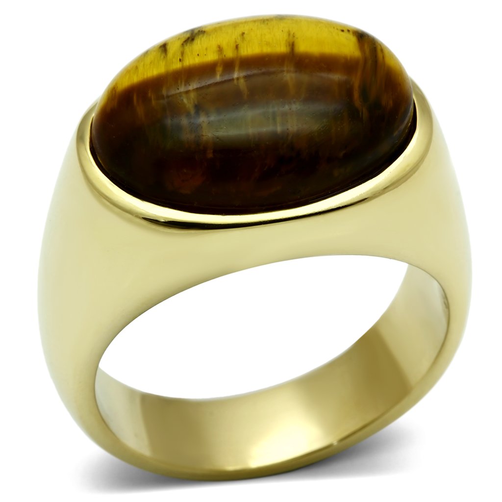 Gold Rings for Men Stainless Steel TK718 with Tiger Eye in Topaz