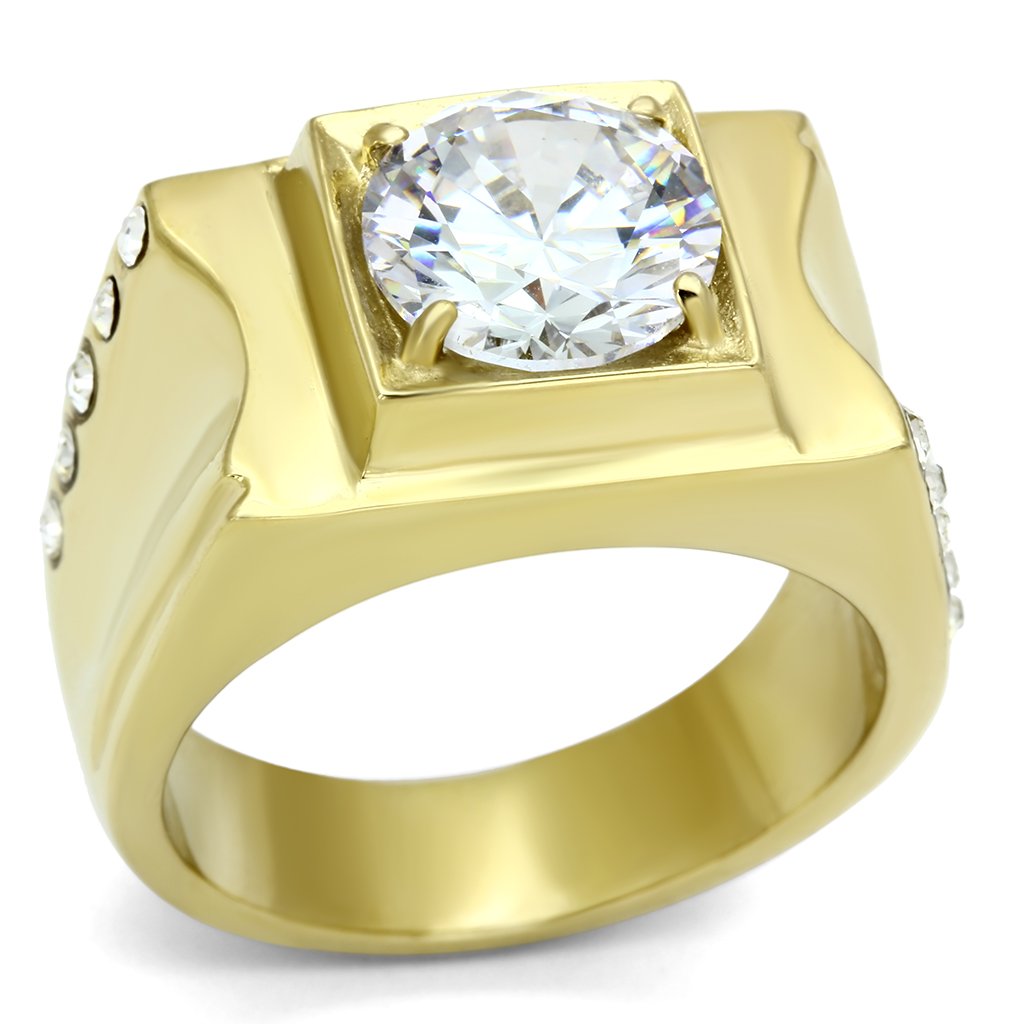 Gold Rings for Men Stainless Steel TK721 with AAA Grade Cubic Zirconia in Clear