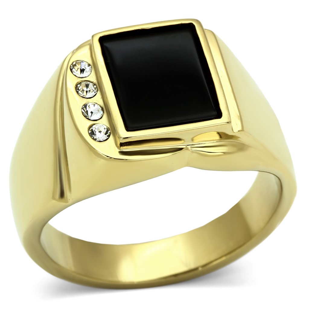 Gold Rings for Men Stainless Steel TK722 with Semi-Precious Onyx in Jet