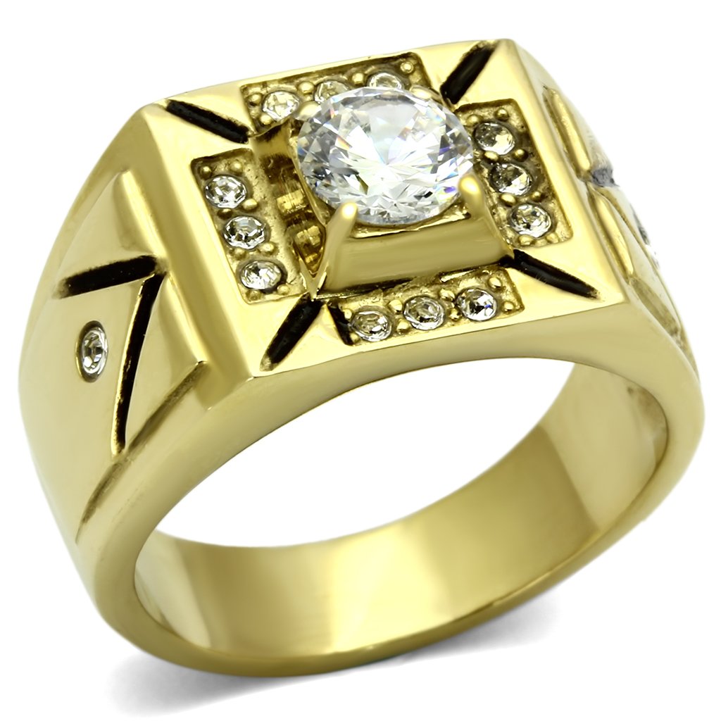 Gold Rings for Men Stainless Steel TK723 with AAA Grade Cubic Zirconia in Clear