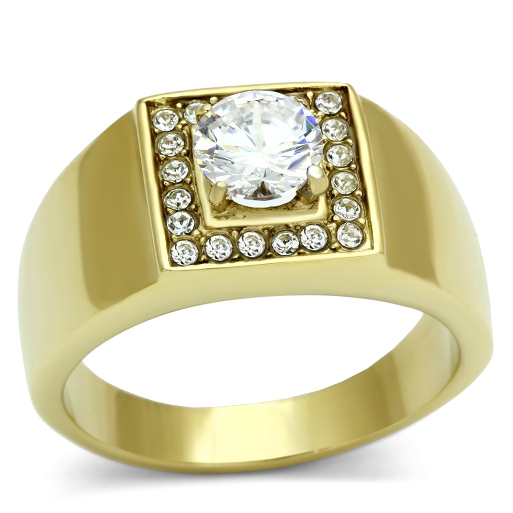 Gold Rings for Men Stainless Steel TK728 with AAA Grade Cubic Zirconia in Clear