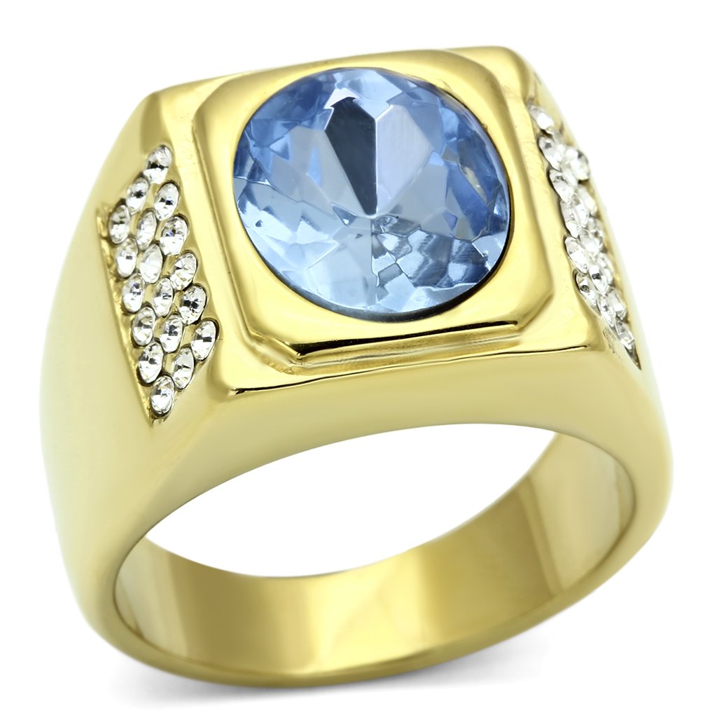 Gold Rings for Men Stainless Steel TK730 with Glass in Light Sapphire