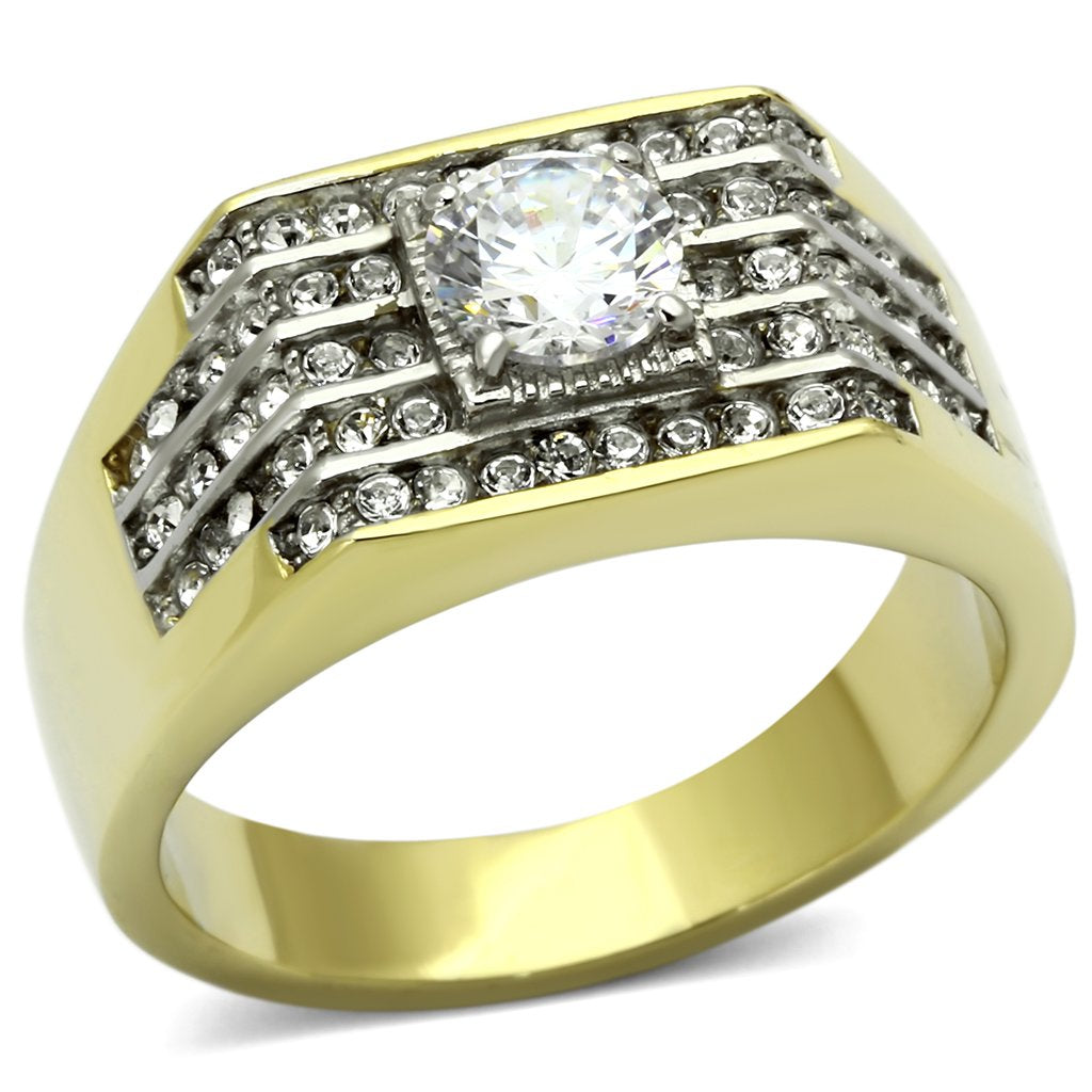 Gold Rings for Men Stainless Steel TK737 Two-Tone with AAA Grade Cubic Zirconia in Clear