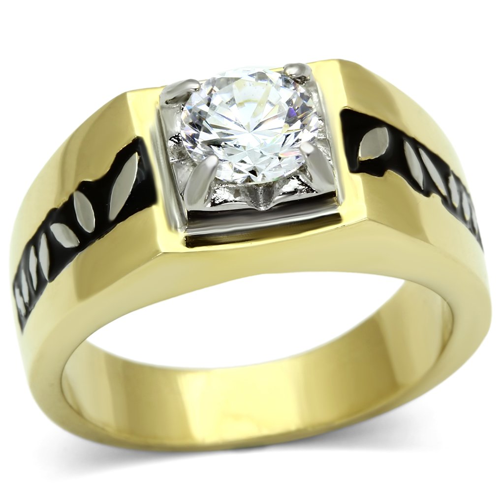 Gold Rings for Men Stainless Steel TK739 Two-Tone with AAA Grade Cubic Zirconia in Clear