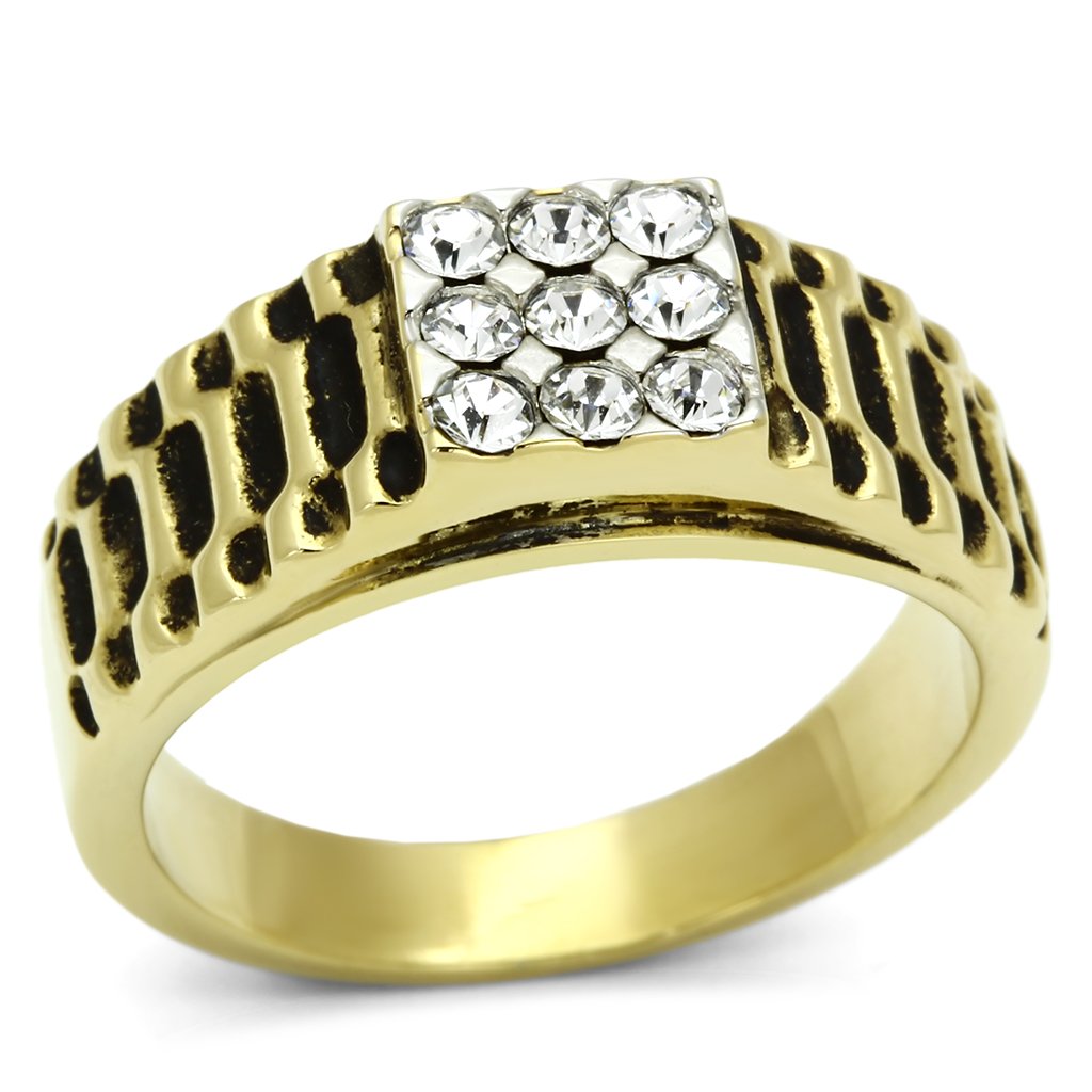 Gold Rings for Men Stainless Steel TK753 Two-Tone with Top Grade Crystal in Clear