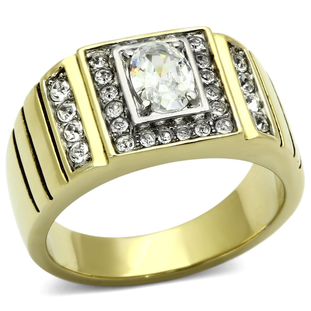 Gold Rings for Men Stainless Steel TK755 Two-Tone with AAA Grade Cubic Zirconia in Clear