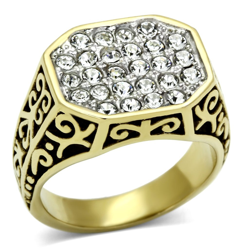 Gold Rings for Men Stainless Steel TK757 Two-Tone with Top Grade Crystal in Clear