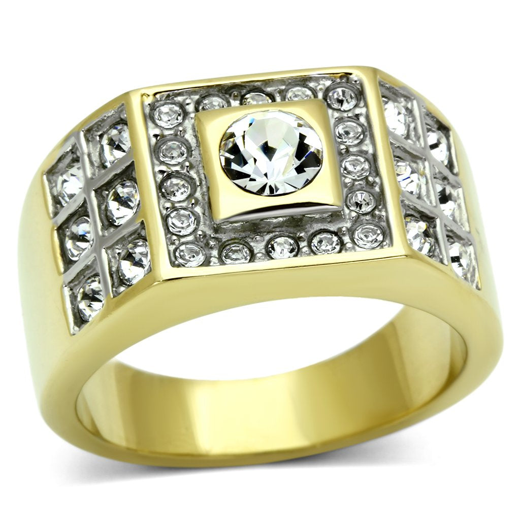 Gold Rings for Men Stainless Steel TK762 Two-Tone with Top Grade Crystal in Clear