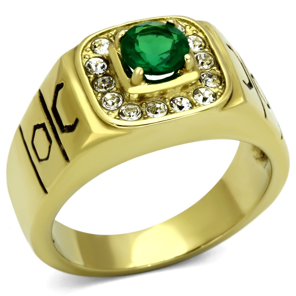Gold Rings for Men Stainless Steel TK764 with Glass in Emerald