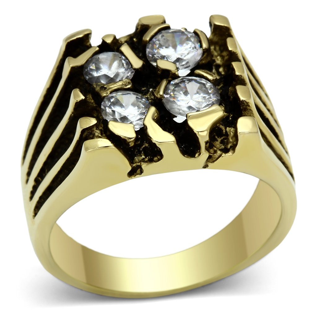 Gold Rings for Men Stainless Steel TK772 with AAA Grade Cubic Zirconia in Clear