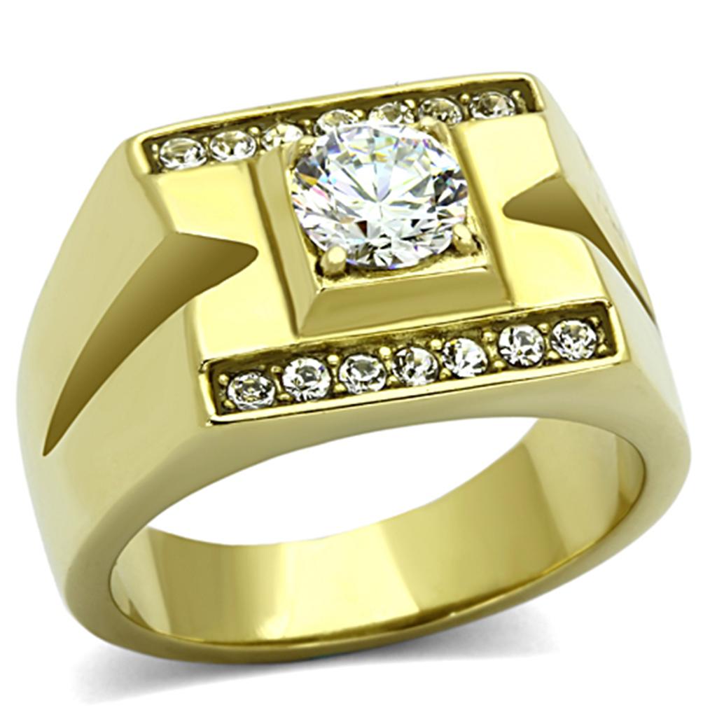 Gold Rings for Men Stainless Steel TK777 with AAA Grade Cubic Zirconia in Clear