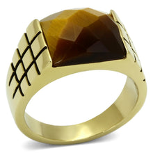 Load image into Gallery viewer, Gold Rings for Men Stainless Steel TK779 with Semi-Precious Tiger Eye in Topaz
