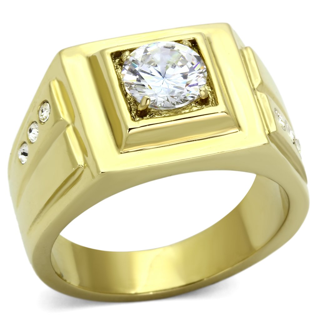 Gold Rings for Men Stainless Steel TK791 with AAA Grade Cubic Zirconia in Clear